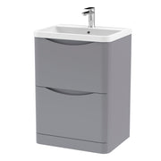 Nuie Lunar 600mm 2 drawer floor standing vanity unit with polymarble basin in Satin Grey
