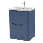 Nuie Lunar 600mm 2 drawer floor standing vanity unit with thin-edge ceramic basin in Satin Blue