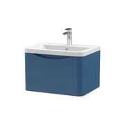 Nuie Lunar 600mm 1 drawer wall hung vanity unit with ceramic basin in Satin Blue