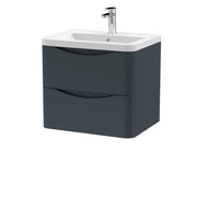 Nuie Lunar 600mm 2 drawer wall hung vanity unit with ceramic basin in Soft Black