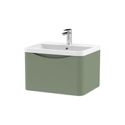 Nuie Lunar 600mm 1 drawer wall hung vanity unit with polymarble basin in Satin Green