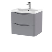 Nuie Lunar 600mm 2 drawer wall hung vanity unit with polymarble basin in Satin Grey