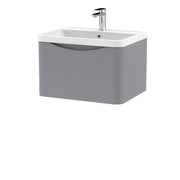 Nuie Lunar 600mm 1 drawer wall hung vanity unit with polymarble basin in Satin Grey