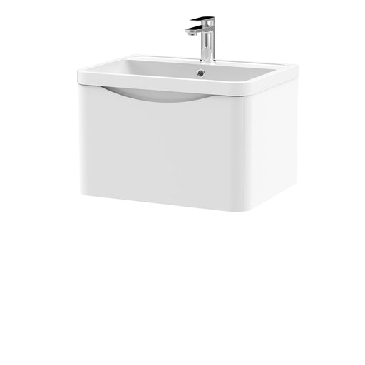 Nuie Lunar 600mm 1 drawer wall hung vanity unit with polymarble basin in Satin White