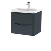 Nuie Lunar 600mm 2 drawer wall hung vanity unit with polymarble basin in Soft Black