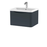Nuie Lunar 600mm 1 drawer wall hung vanity unit with polymarble basin in Soft Black