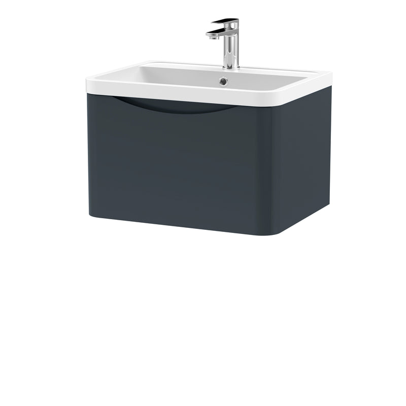 Nuie Lunar 600mm 1 drawer wall hung vanity unit with polymarble basin in Soft Black