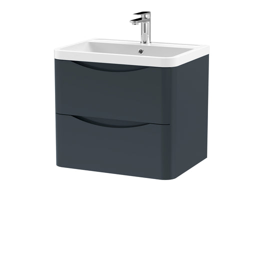 Nuie Lunar 600mm 2 drawer wall hung vanity unit with polymarble basin in Soft Black
