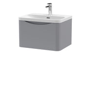 Nuie Lunar 600mm 1 drawer wall hung vanity unit with thin-edge ceramic basin in Satin Grey