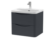 Nuie Lunar 600mm 2 drawer wall hung vanity unit with thin-edge ceramic basin in Soft Black