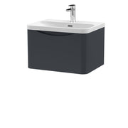 Nuie Lunar 600mm 1 drawer wall hung vanity unit with thin-edge ceramic basin in Soft Black