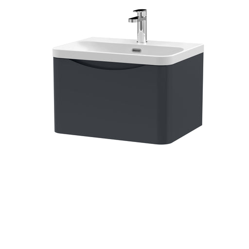 Nuie Lunar 600mm 1 drawer wall hung vanity unit with thin-edge ceramic basin in Soft Black