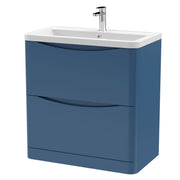 Nuie Lunar 800mm 2 drawer floor standing vanity unit with ceramic basin in Satin Blue