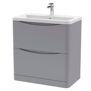 Nuie Lunar 800mm 2 drawer floor standing vanity unit with ceramic basin in Satin Grey