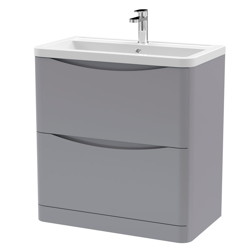 Nuie Lunar 800mm 2 drawer floor standing vanity unit with ceramic basin in Satin Grey