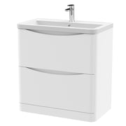 Nuie Lunar 800mm 2 drawer floor standing vanity unit with ceramic basin in Satin White