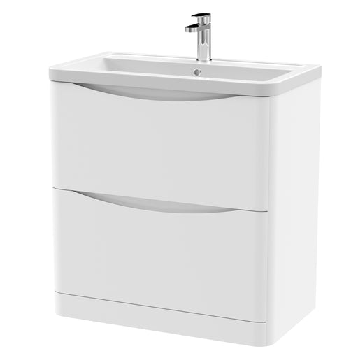 Nuie Lunar 800mm 2 drawer floor standing vanity unit with ceramic basin in Satin White