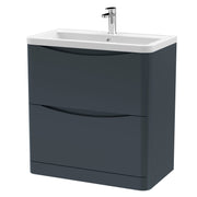 Nuie Lunar 800mm 2 drawer floor standing vanity unit with ceramic basin in Soft Black