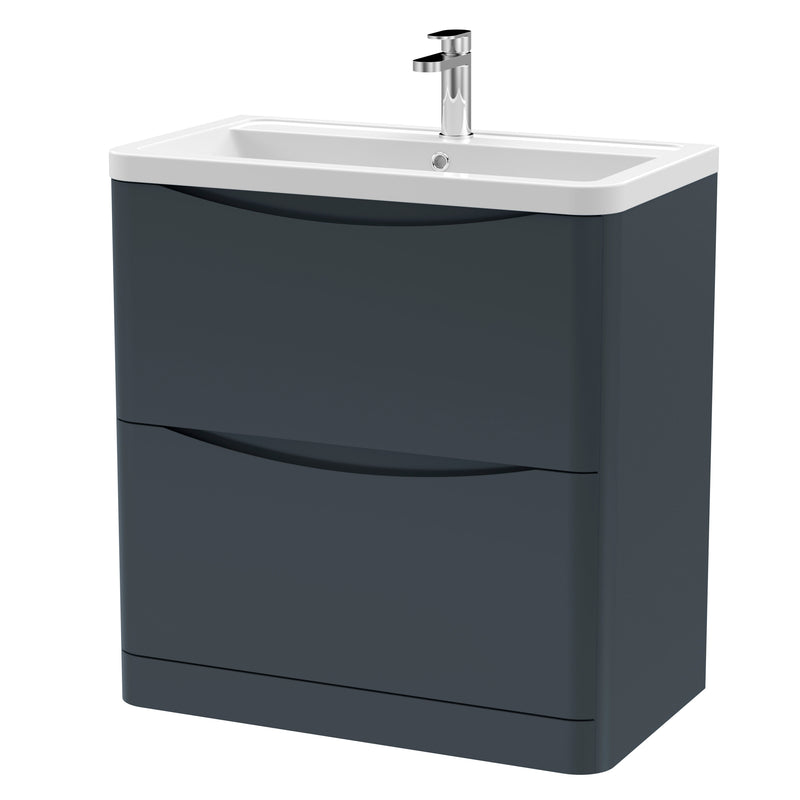Nuie Lunar 800mm 2 drawer floor standing vanity unit with ceramic basin in Soft Black