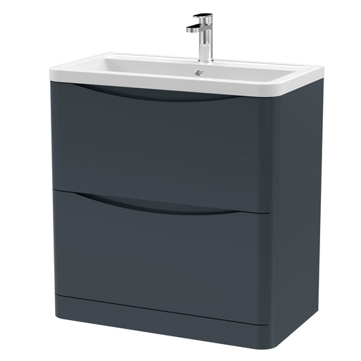 Nuie Lunar 800mm 2 drawer floor standing vanity unit with ceramic basin in Soft Black