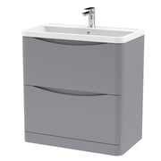Nuie Lunar 800mm 2 drawer floor standing vanity unit with polymarble basin in Satin Grey