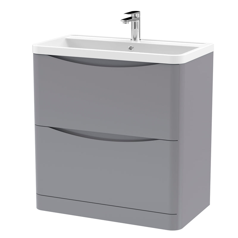 Nuie Lunar 800mm 2 drawer floor standing vanity unit with polymarble basin in Satin Grey
