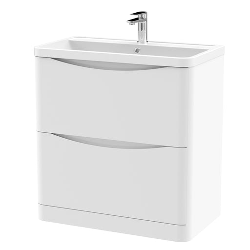 Nuie Lunar 800mm 2 drawer floor standing vanity unit with polymarble basin in Satin White