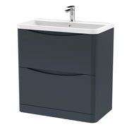 Nuie Lunar 800mm 2 drawer floor standing vanity unit with polymarble basin in Soft Black