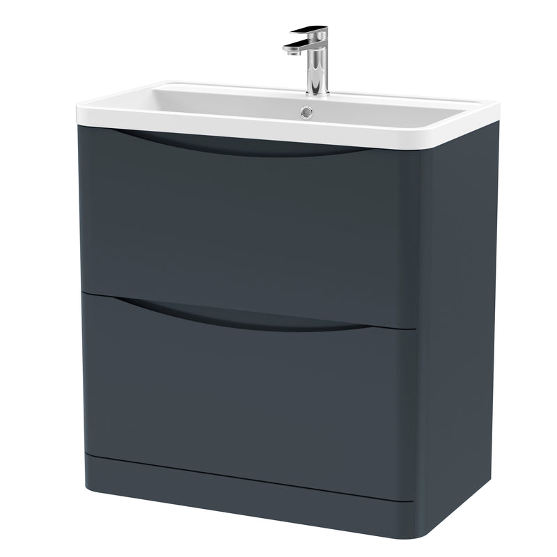 Nuie Lunar 800mm 2 drawer floor standing vanity unit with polymarble basin in Soft Black