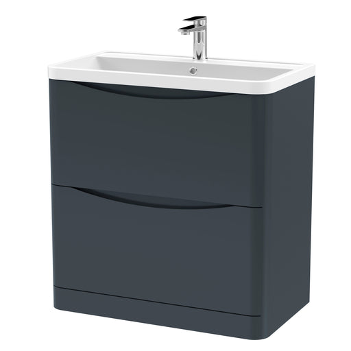 Nuie Lunar 800mm 2 drawer floor standing vanity unit with polymarble basin in Soft Black