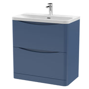 Nuie Lunar 800mm 2 drawer floor standing vanity unit with thin-edge ceramic basin in Satin Blue