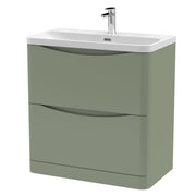 Nuie Lunar 800mm 2 drawer floor standing vanity unit with thin-edge ceramic basin in Satin Green