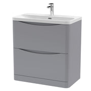 Nuie Lunar 800mm 2 drawer floor standing vanity unit with thin-edge ceramic basin in Satin Grey