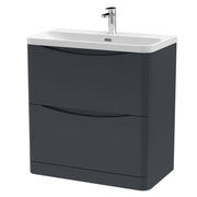 Nuie Lunar 800mm 2 drawer floor standing vanity unit with thin-edge ceramic basin in Soft Black