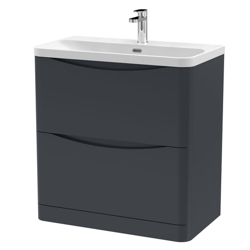 Nuie Lunar 800mm 2 drawer floor standing vanity unit with thin-edge ceramic basin in Soft Black