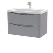 Nuie Lunar 800mm 2 drawer wall hung vanity unit with ceramic basin in Satin Grey
