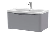 Nuie Lunar 800mm 1 drawer wall hung vanity unit with ceramic basin in Satin Grey