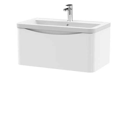 Nuie Lunar 800mm 1 drawer wall hung vanity unit with ceramic basin in Satin White