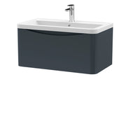 Nuie Lunar 800mm 1 drawer wall hung vanity unit with ceramic basin in Soft Black