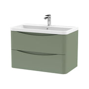 Nuie Lunar 800mm 2 drawer wall hung vanity unit with polymarble basin in Satin Green