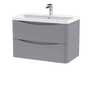 Nuie Lunar 800mm 2 drawer wall hung vanity unit with polymarble basin in Satin Grey