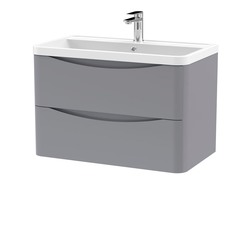 Nuie Lunar 800mm 2 drawer wall hung vanity unit with polymarble basin in Satin Grey