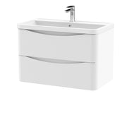 Nuie Lunar 800mm 2 drawer wall hung vanity unit with polymarble basin in Satin White