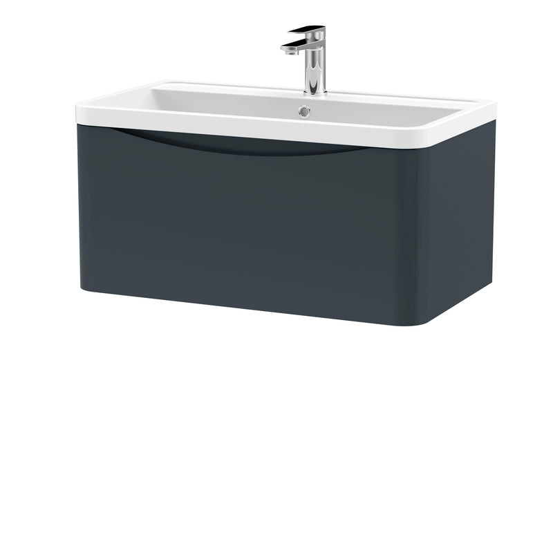 Nuie Lunar 800mm 1 drawer wall hung vanity unit with polymarble basin in Soft Black