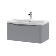 Nuie Lunar 800mm 1 drawer wall hung vanity unit with thin-edge ceramic basin in Satin Grey