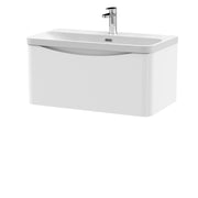 Nuie Lunar 800mm 1 drawer wall hung vanity unit with thin-edge ceramic basin in Satin White