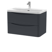 Nuie Lunar 800mm 2 drawer wall hung vanity unit with thin-edge ceramic basin in Soft Black