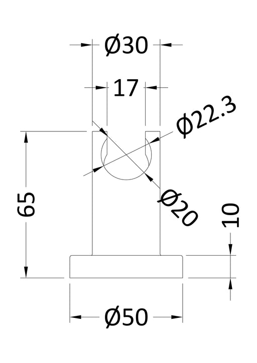 Nuie Luxury Shower Wall Bracket Chrome (A377) line drawing