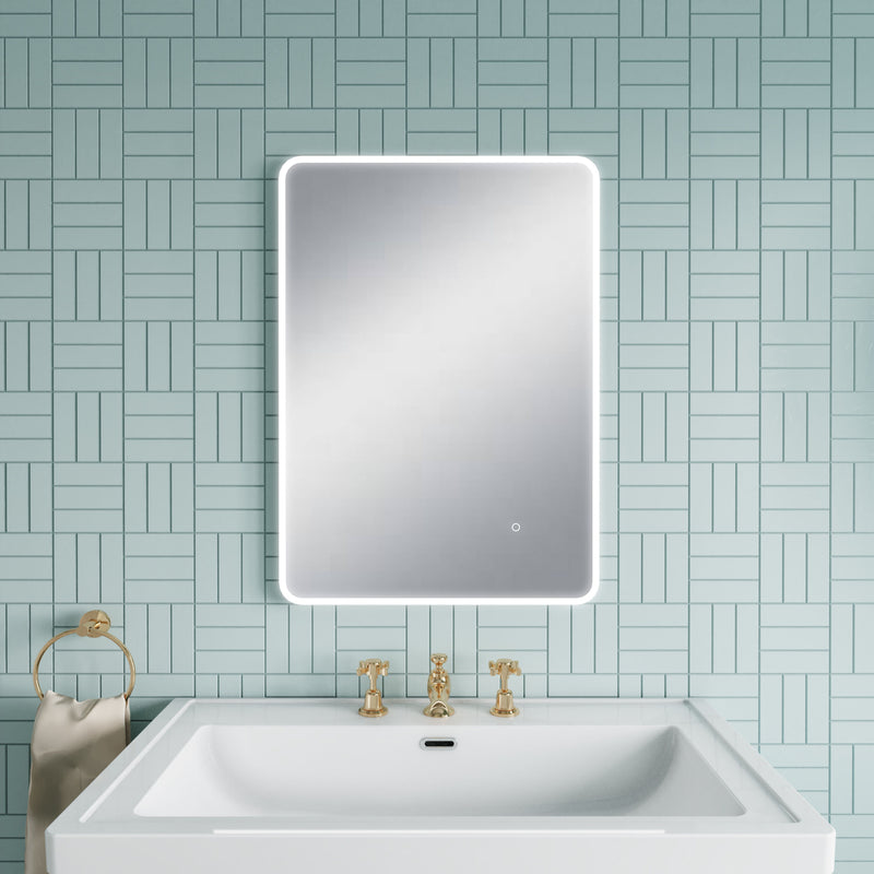 Nuie Lynx 500x700mm ambient LED touch sensor mirror in a contemporary bathroom