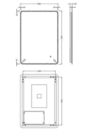 Nuie Lynx 500x700mm LED touch sensor mirror dimensions diagram